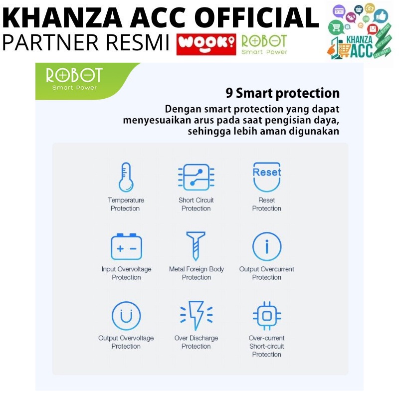 KHANZAACC PowerBank ROBOT 10000mAh RT190 Dual Input Port Type C &amp; Micro USB Original Bergaransi