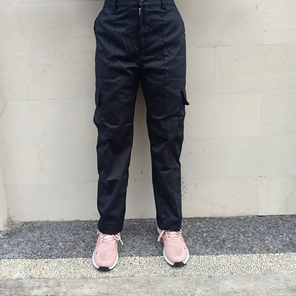 CARGO BLACK PANTS CELANA CARGO PRIA WANITA UNISEX