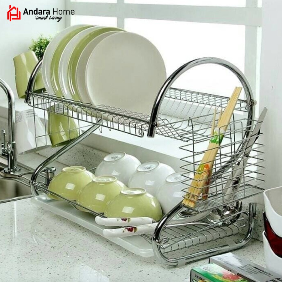 [BISA COD] Rak Piring Stainless Jumbo 2 Susun Tingkat Peralatan Dapur MURAH ~ canter store-1