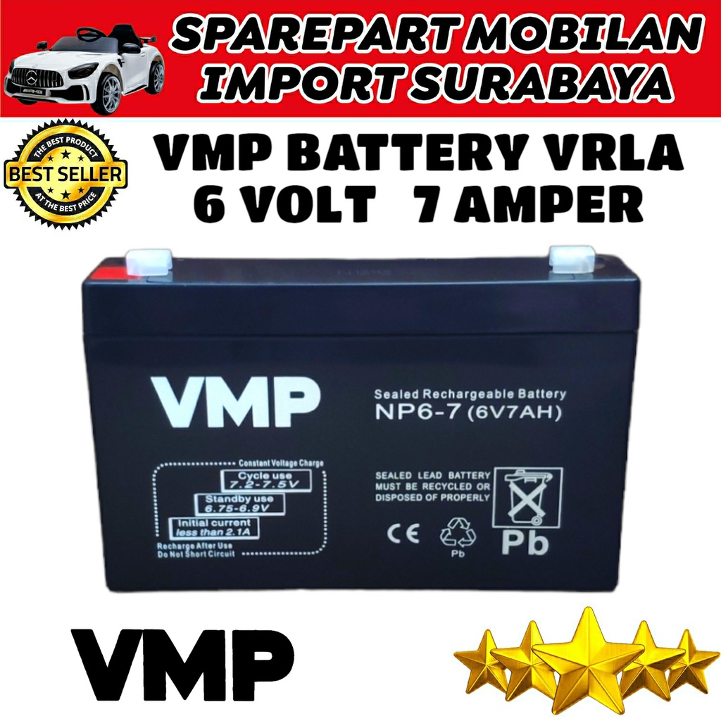 ASLI BATERAI VMP 6 VOLT 7 AMPER MOTOR MOTORAN MOBILAN MAINAN AKI PMB LAMBRADO BATTERY TIMBANGAN 6V 7AH VMP