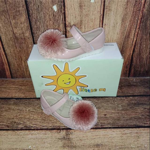 SEPATU PESTA ANAK PEREMPUAN POMPOM (Little M) PINK - ABL9PK | SEPATU BAYI MURAH | FASHION BAYI