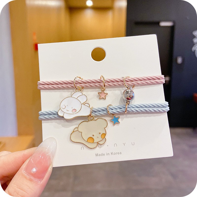 AZ064 [Cod][Ready Stock]2 Pcs Sepasang Gelang Tali Karet Magnet Desain Astronot Rainbow Best Friend Untuk Pria Dan Wanita Gelang Magnet/1 Pasang Gelang