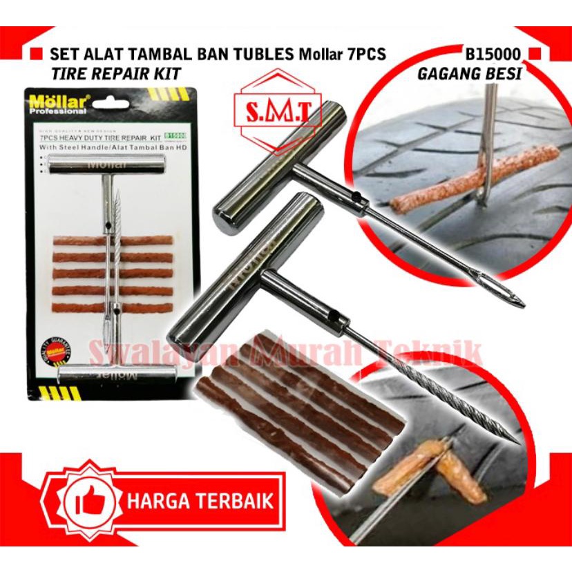 MOLLAR Alat Tambal Ban Tubeless Besi - 7pcs Heavy Duty Tire Repair Kit Tyre Kit Metal Handle MOLLAR