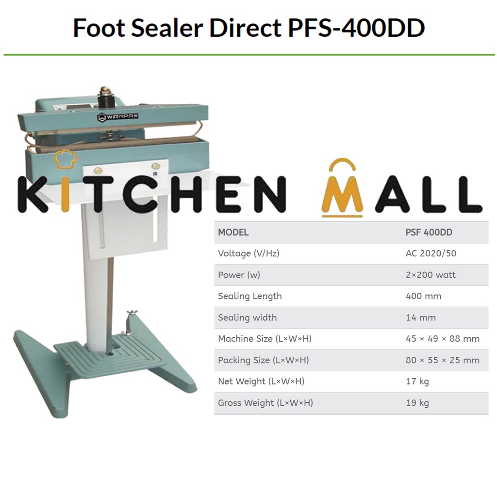 WIRAPAX PFS-400DD FOOT SEALER / MESIN PENYEGEL PLASTIK WIRATECH