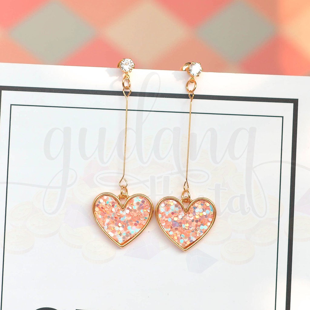 Antung Stud Simple Glitter Heart Panjang GH 203577