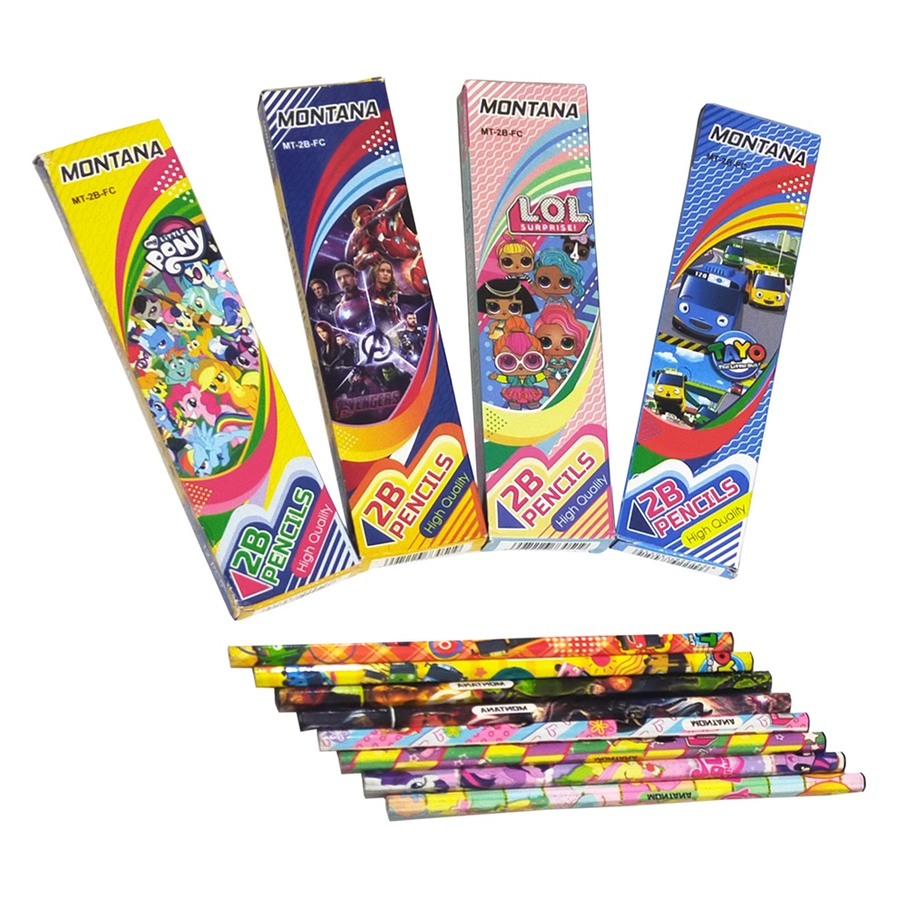 

Pensil Montana 1 Box isi 12 Pcs Karakter LOL - LITTLE PONY - TAYO -AVENGERS Pencil kayu 2B