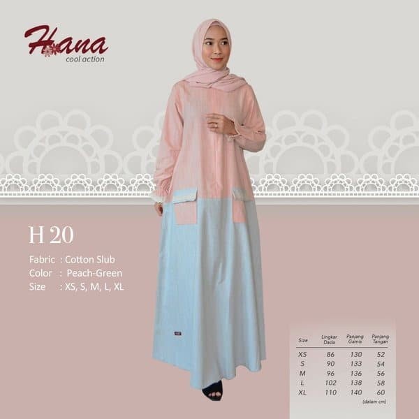 Gamis Endomoda Dewasa Hana H-20 Peach - Green / Gamis Endomoda Original / GAMIS ENDOMODA / BAJU GAMI