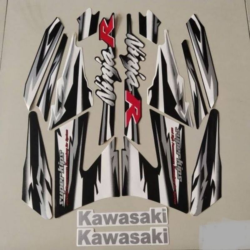 (BAYAR DITEMPAT) striping lis stiker standar Ori kawasaki ninja R putih hitam 2011 stiker Ori ninja 