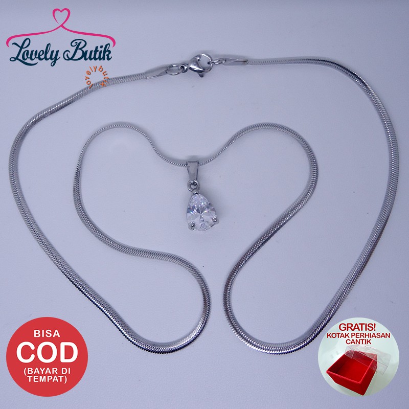 Lovely Big Drop Kalung Titanium Wanita - SILVER