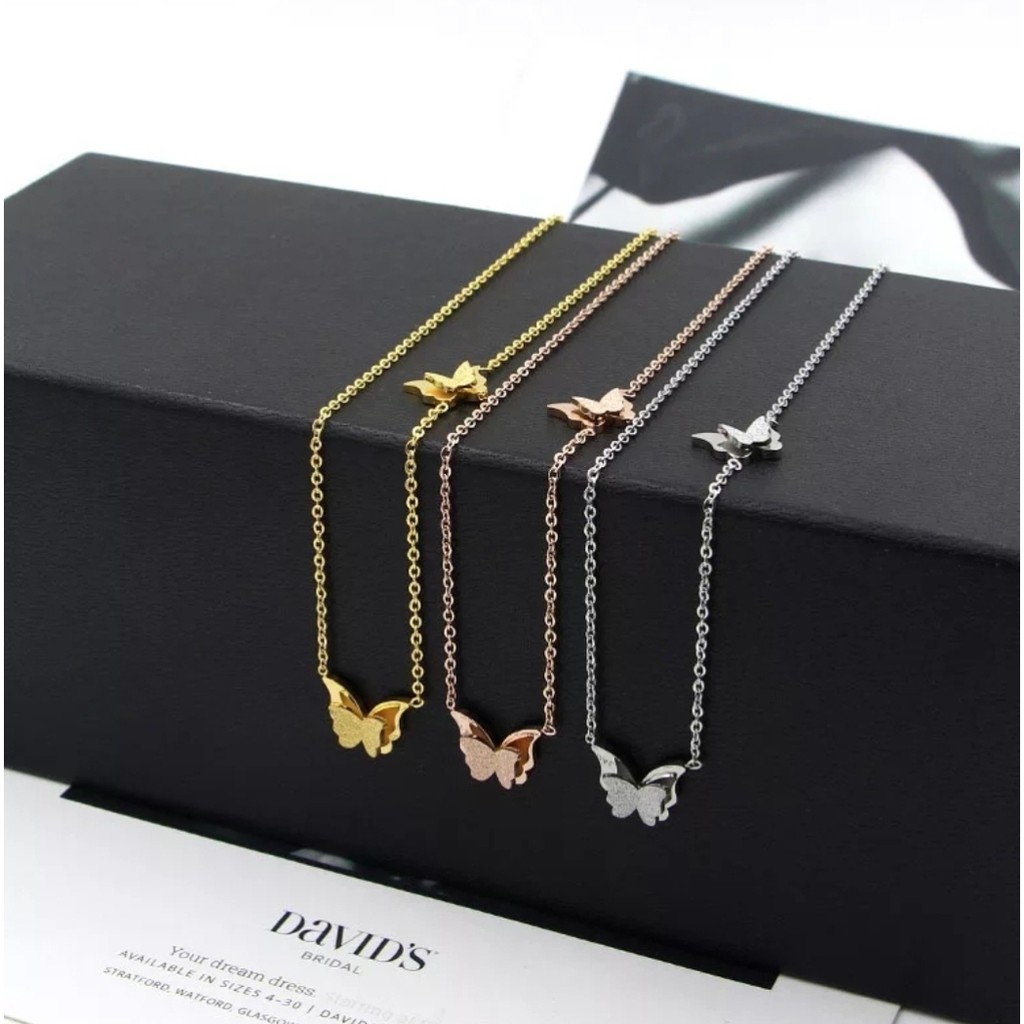 Kalung Titanium Model Two Beautiful Butterflys  Rose Gold, Gold dan Silver