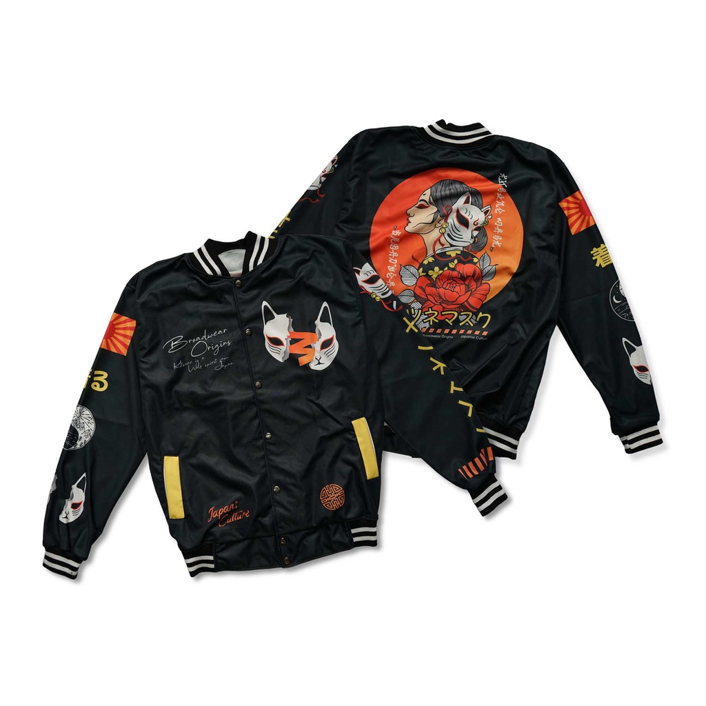 Jaket Varsity KITSUNE MASK Baseball Pria Wanita Termurah FullPrint By Broadwear Original Stylish