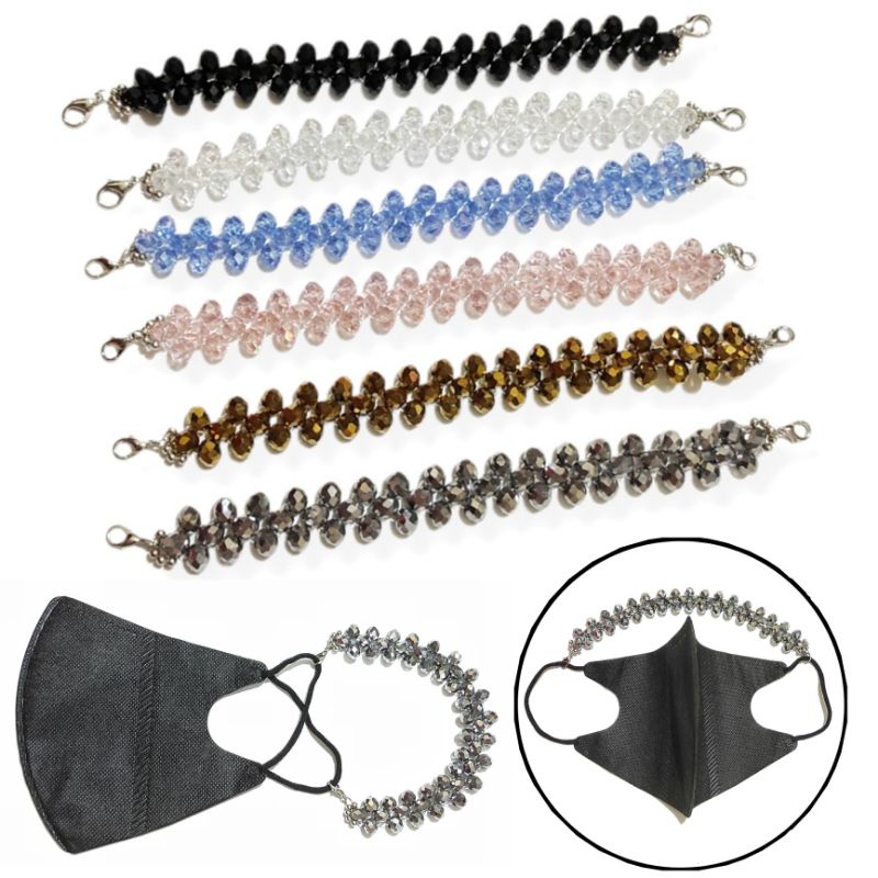 Konektor Masker Hijab Mask Connector Strap  Bernadette Crystal Diamond Blink Anyam