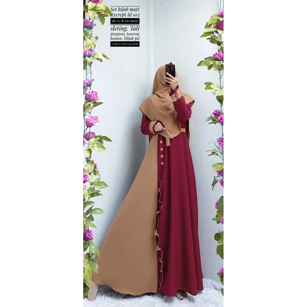 GAMIS set kafia halimah khimar syari kriwil serut kancing Khimar Itycrepe busui berkah modis