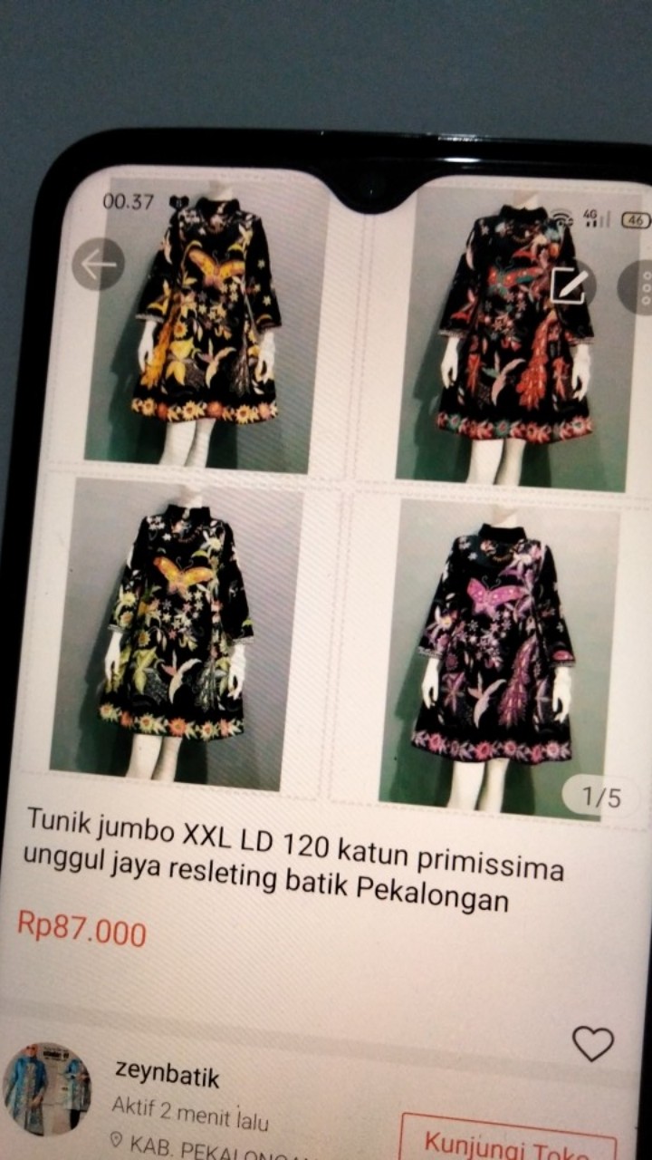 Tunik Jumbo Xl Ld 105 Katun Primissima Unggul Jaya Resleting Batik Pekalongan