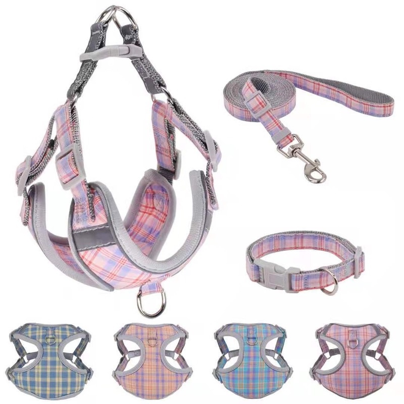 Rompi Harness Breathable Motif Kotak-Kotak Reflektif Untuk Anjing