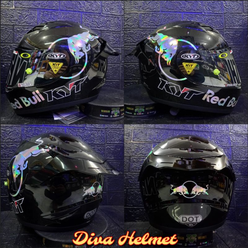 HELM KYT R10 BLACK GLOSSY PAKET GANTENG REDBULL TERMURAH