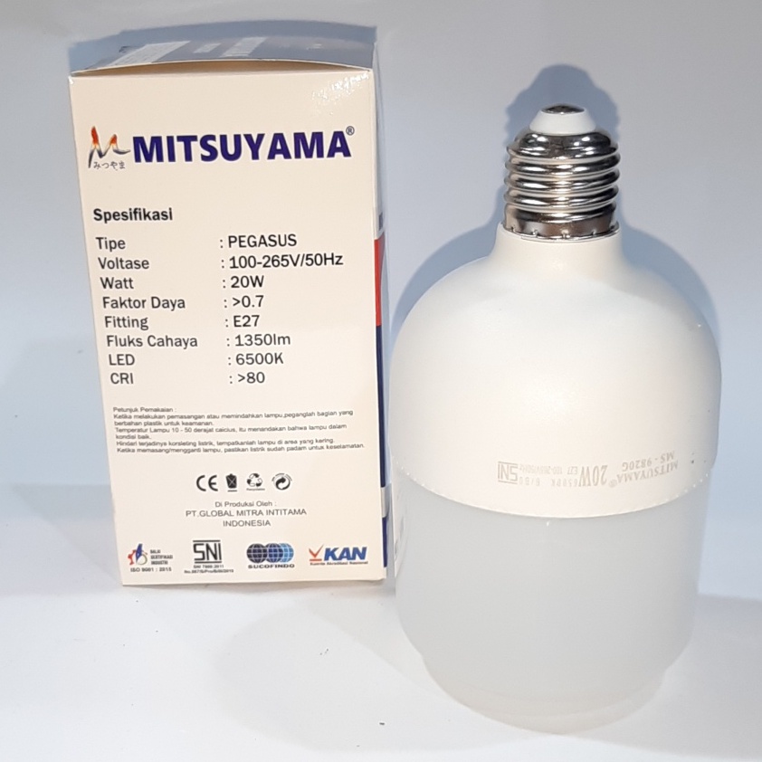 Bohlam Fitting Mitsuyama Pegasus LED 20 Watt Super Terang Cahaya Putih Pegasus MS-9820G