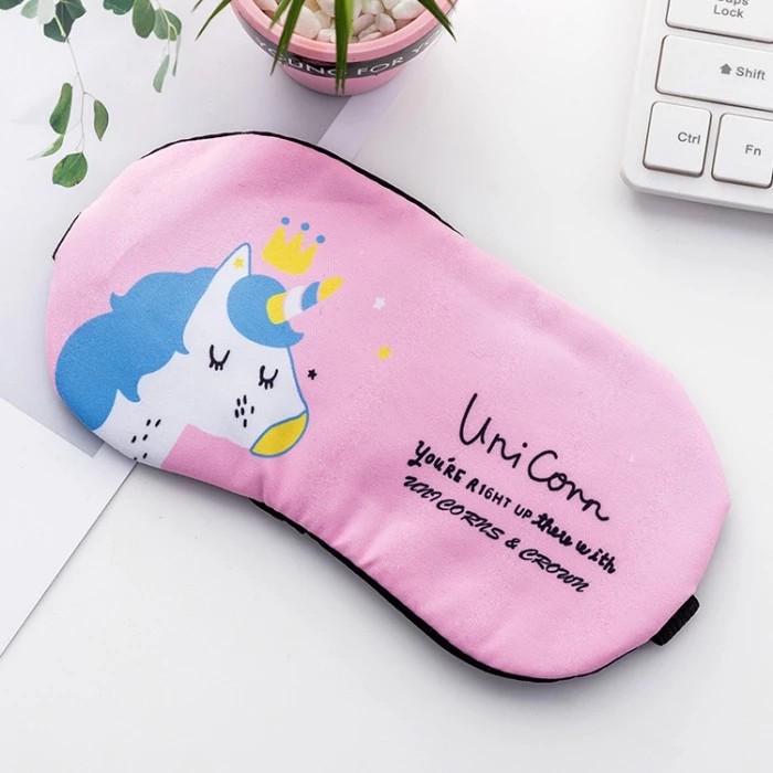 Penutup Mata Tidur anak lucu motif kartun unicorn gel biru masker mata