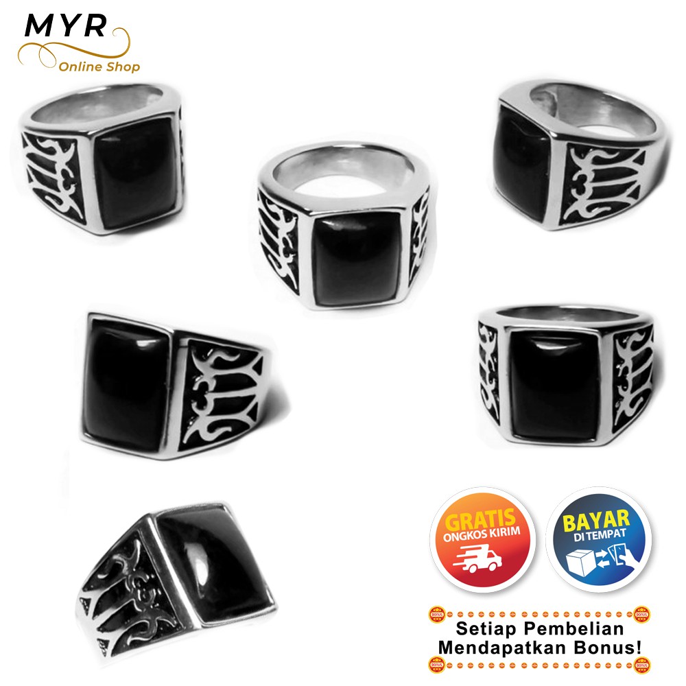 BISA COD Cincin Pria Batu Akik Berkhasiat untuk Kejantanan dan Stamina Lelaki Ring TItanium Stainles