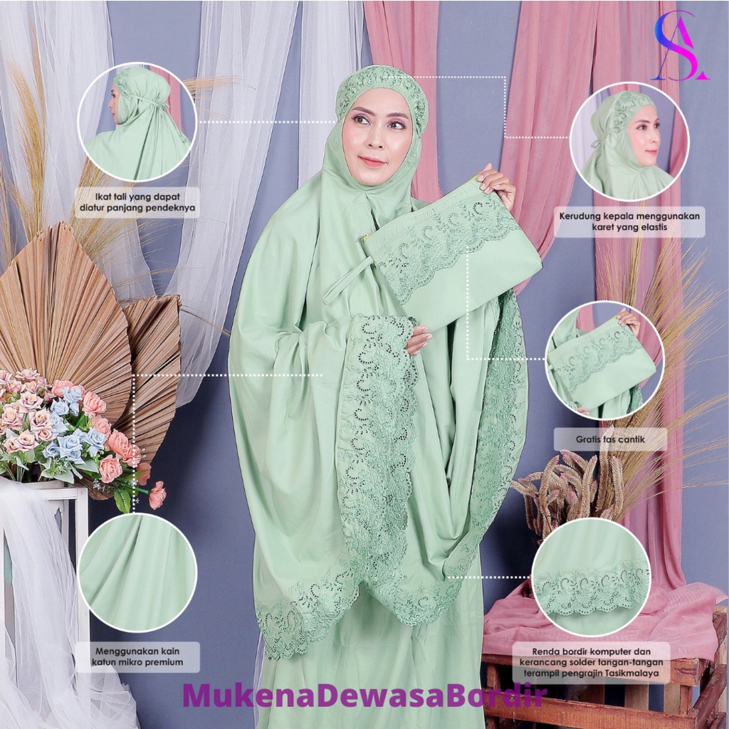 Mukena Dewasa Jumbo Fashion Terbaru Bordir Siti Khadijah Fatimah All Size Original Mukenah Bahan Kat
