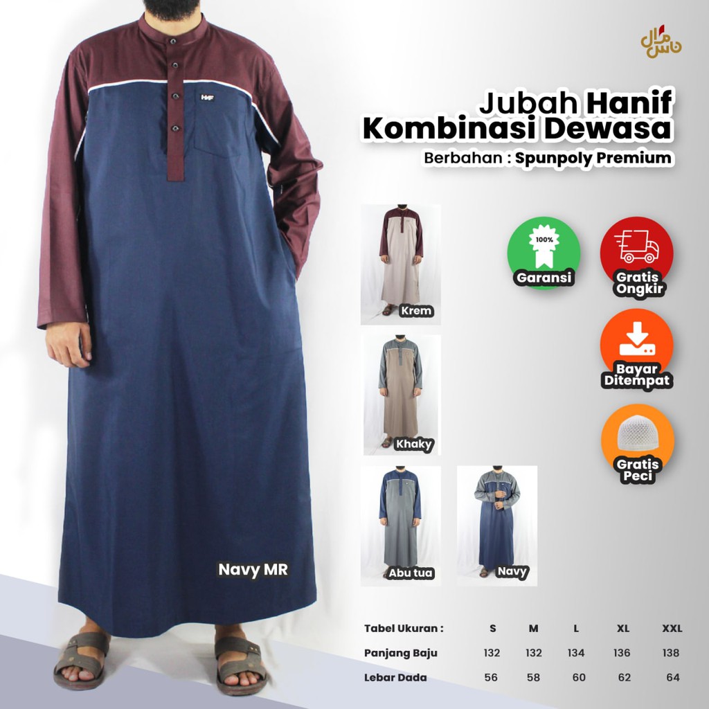 Jubah Pria Gamis Pria Hanif Kombinasi Arab Big Size Jumbo XXL XXXL 2XL 3XL Jubah Pria / Gamis pria / Jubah Gamis Laki Gamis Pria Dewasa Fashion Muslim Pria Arab Pakistan