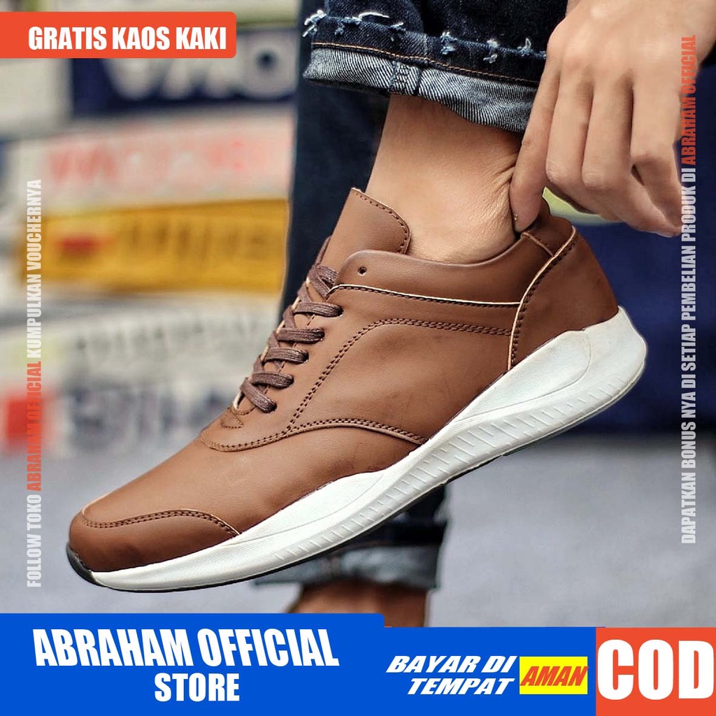 ABRAHAM Sepatu Sneakers Casual Hitam Kerja Santai Pria