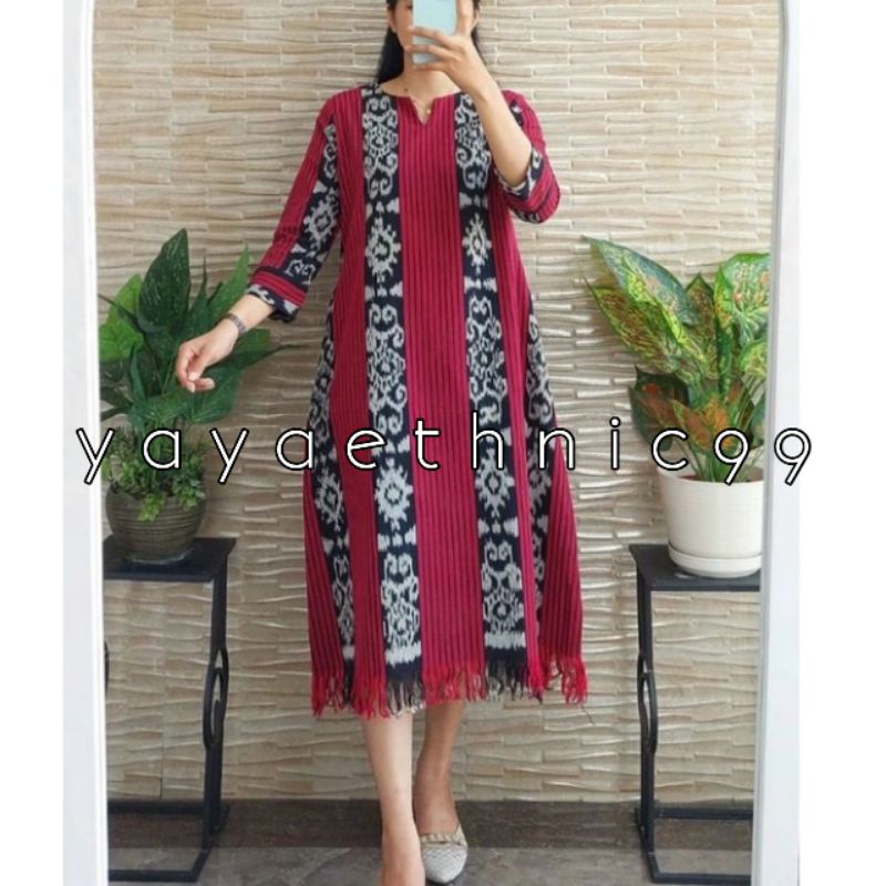 Tunik tenun troso, busana tenun, atasan wanita tenun troso, dress tenun troso