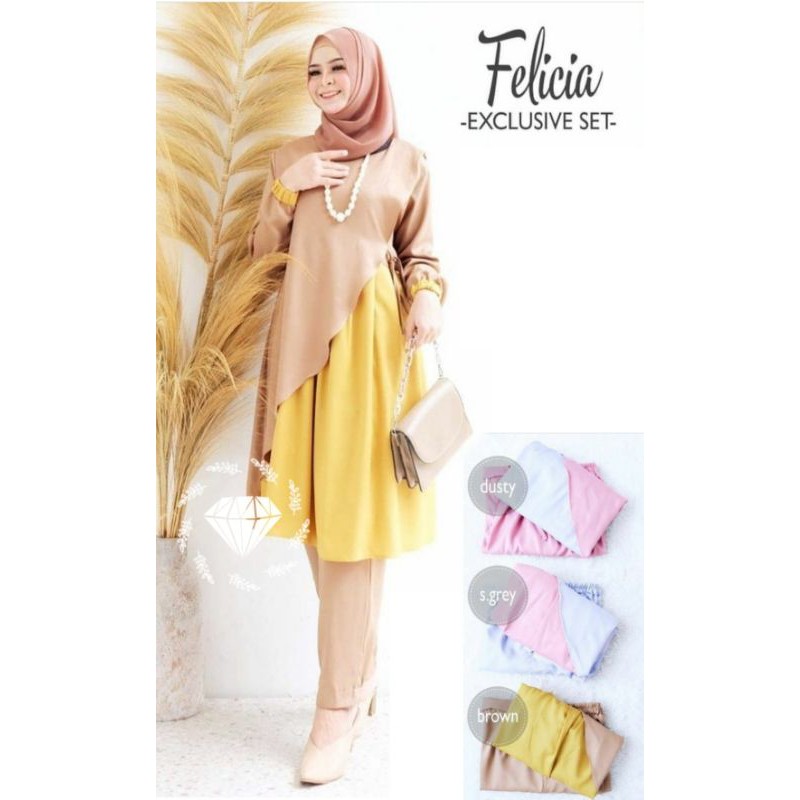 SET CELANA FELICIA EXC, MOSCREPE, GAMIS, HIJAB, MUSLIM, STELAN, TUNIK