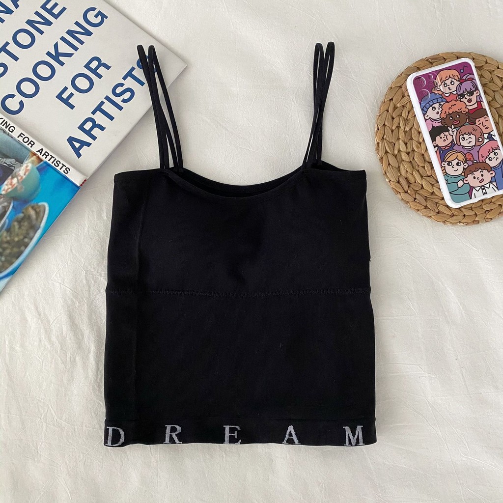 Feminin Tank Top Bra Import Korea Tali Double Inner Tangtop Panjang Elastis-Hitam