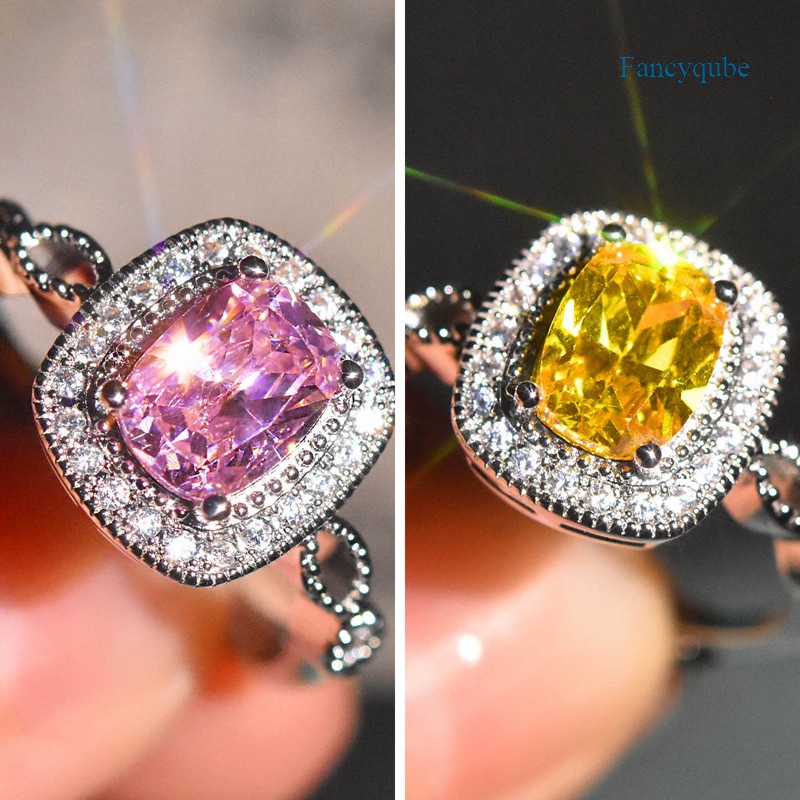 Cincin Berlian Kuning Moissanite Model Terbuka Dapat Disesuaikan Untuk Wanita