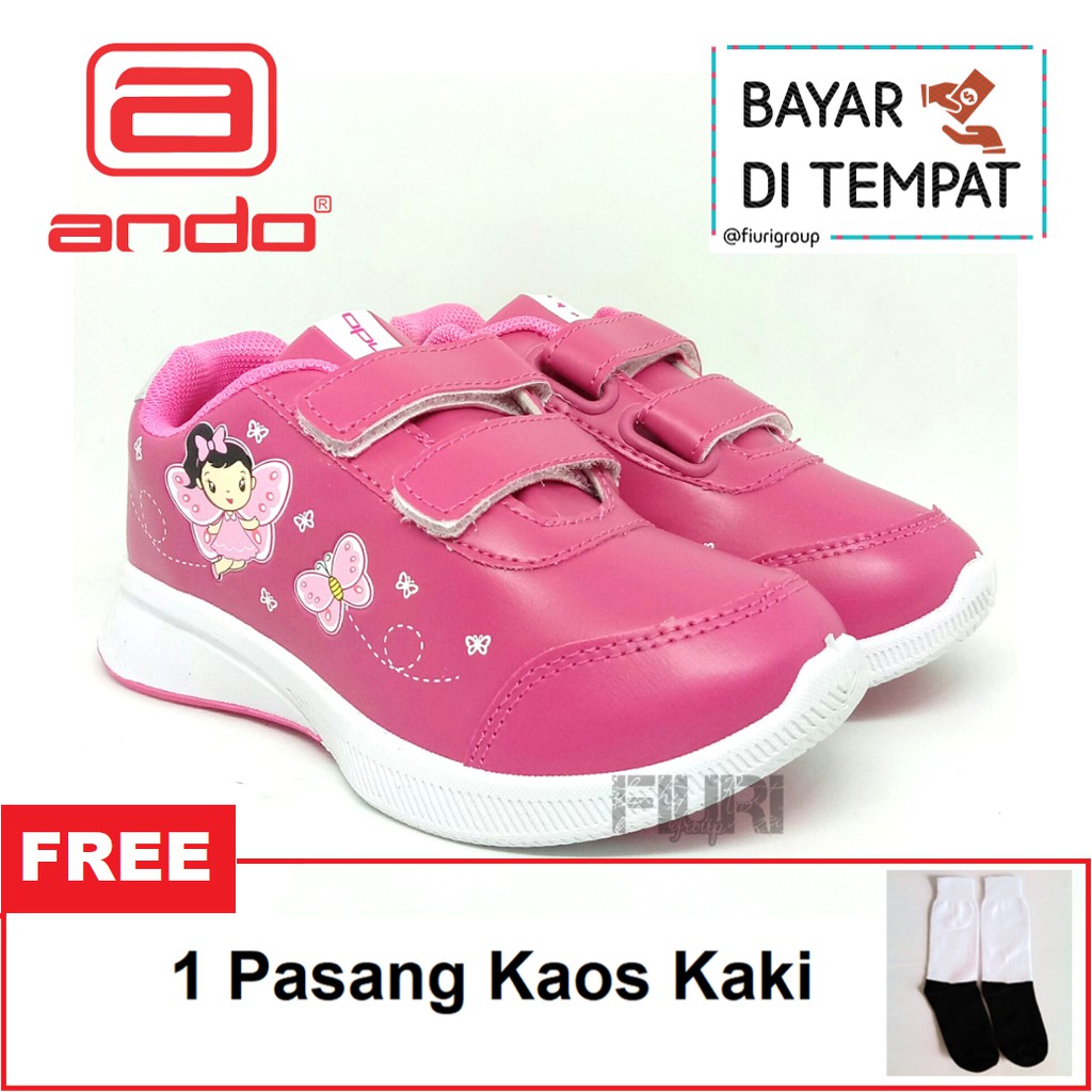 FIURI - ANDO ORIGINAL -  LILY FLY PEREKAT 29-32 PINK - SEPATU SNEAKERS KANVAS SOL KARET ANAK KECIL PEREMPUAN PERI KUPU-KUPU KETS LUCU FASHION TRENDY - SEPATU SEKOLAH PAUD TK KRETEKAN PEREKAT CEWEK MURAH PROMO DISKON BONUS KAOS KAKI