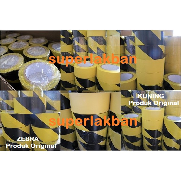 Lakban Garis Polisi Hitam Kuning PVC Tahan Air Lakban Lantai Pembatas Area Floor Marking Tape