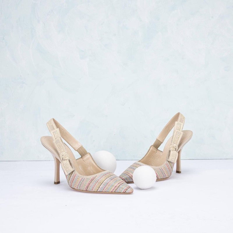 Sepatu J Adior slingback pump heels 10cm gold metallic thread metal multi