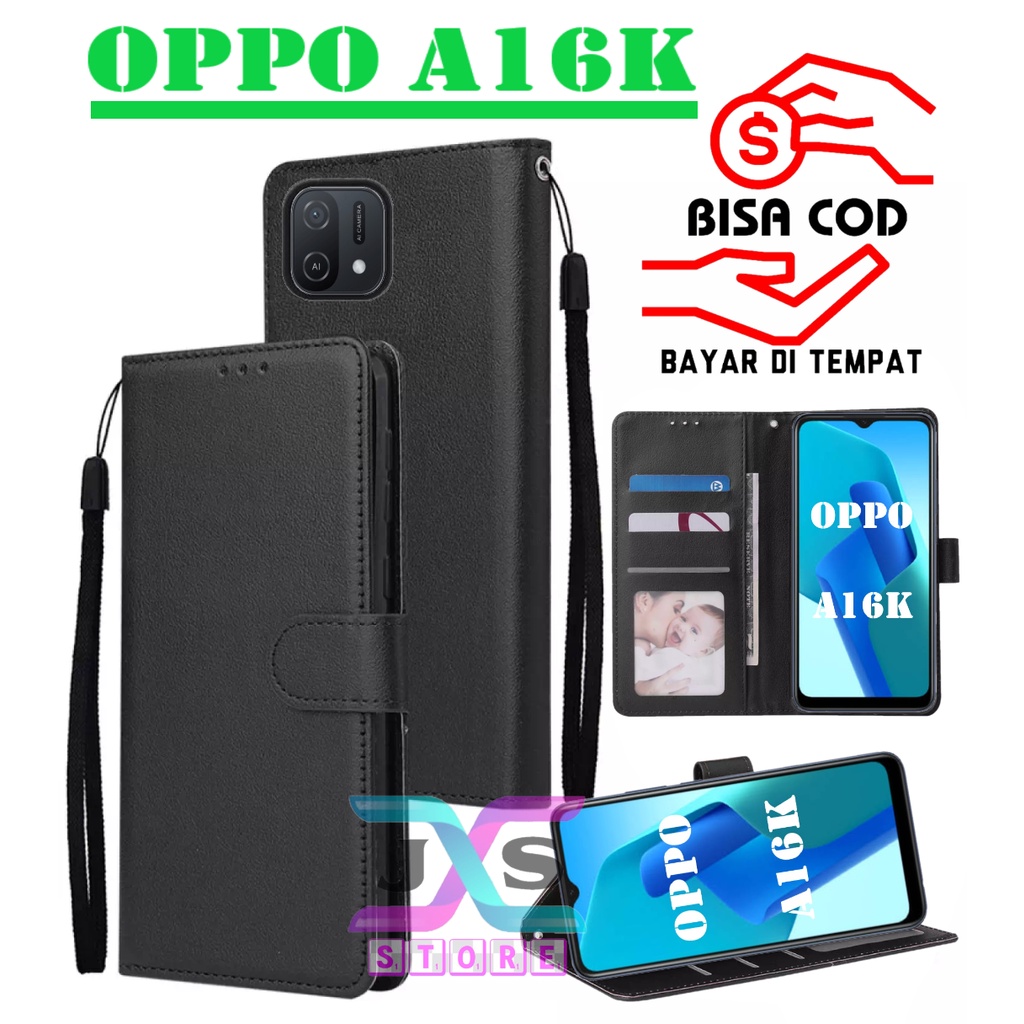 SARUNG BUKU HP UNTUK OPPO A16K  / FLIP WALLET UNTUK OPPO A16K / LEATHER CASE KULIT LIPAT UNTUK OPPO 