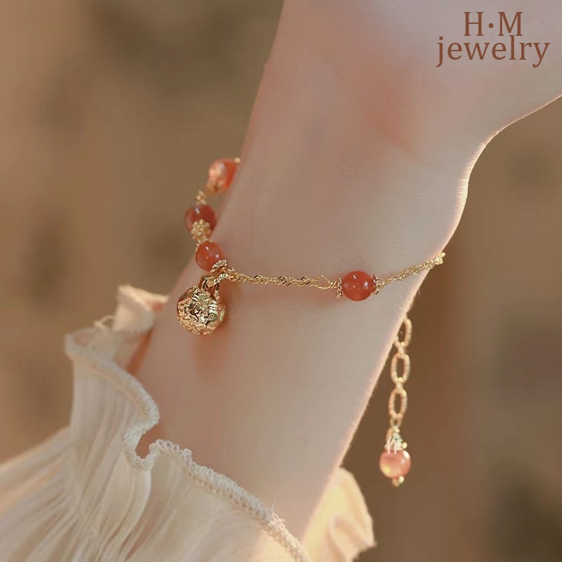 Gelang Tangan Manik-Manik Batu Agate Merah Retro Mewah Untuk Wanita