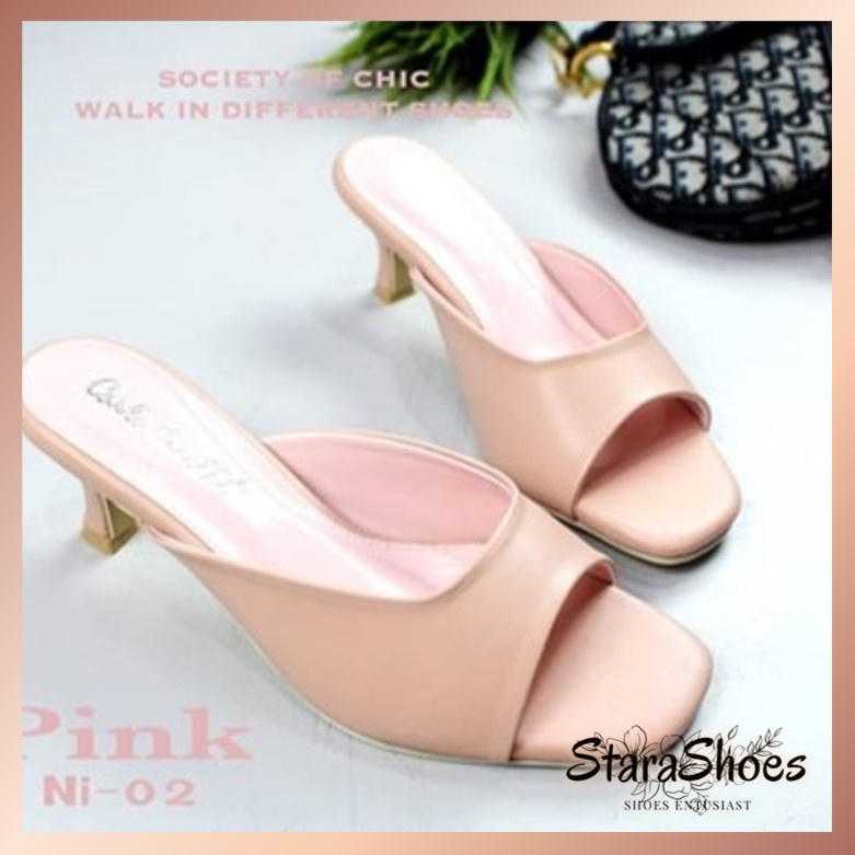 STARA KF03 Sandal High Heels Wanita Tinggi 5cm Warna Pink Cream Biru Muda
