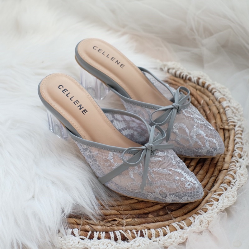 Cellene • Canbera Heels 37-42 | Wedding Shoes Brukat Heels Kaca 7cm-Bimba Greyblue