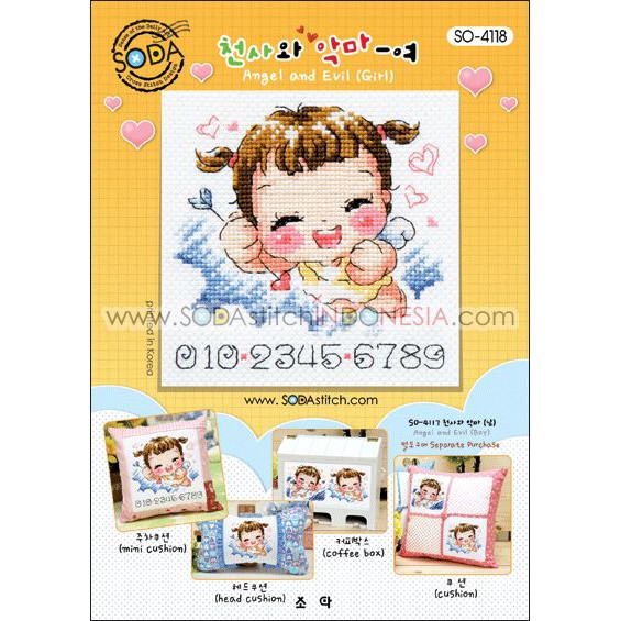 Paket DIY Craft Sulam Kristik Strimin Cross Stitch Sodastitch SO-4118 - Angel and Evil Girl