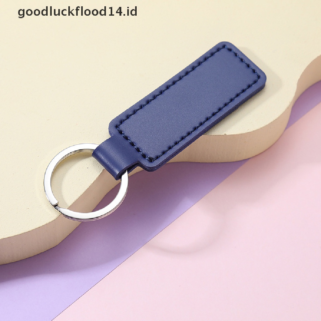 [OOID] 10 Colors Bright PU Leather Keychain Double-sided Car Thread Metal Pendant Gifts ID