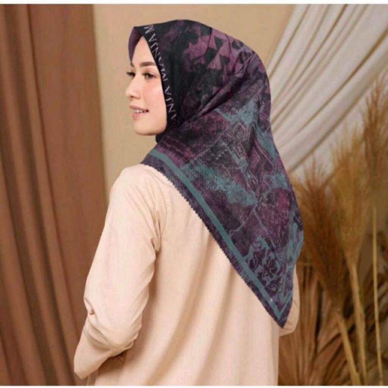 PROMO TERBARU  Hijab Segiempat Motif Manja Batik Ungu / hijab segi empat / hijab voal motif / hijab 