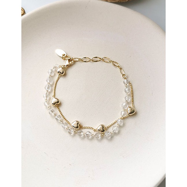 LRC Gelang Tangan Fashion Golden Crystal Love Double Chain Chain K16069