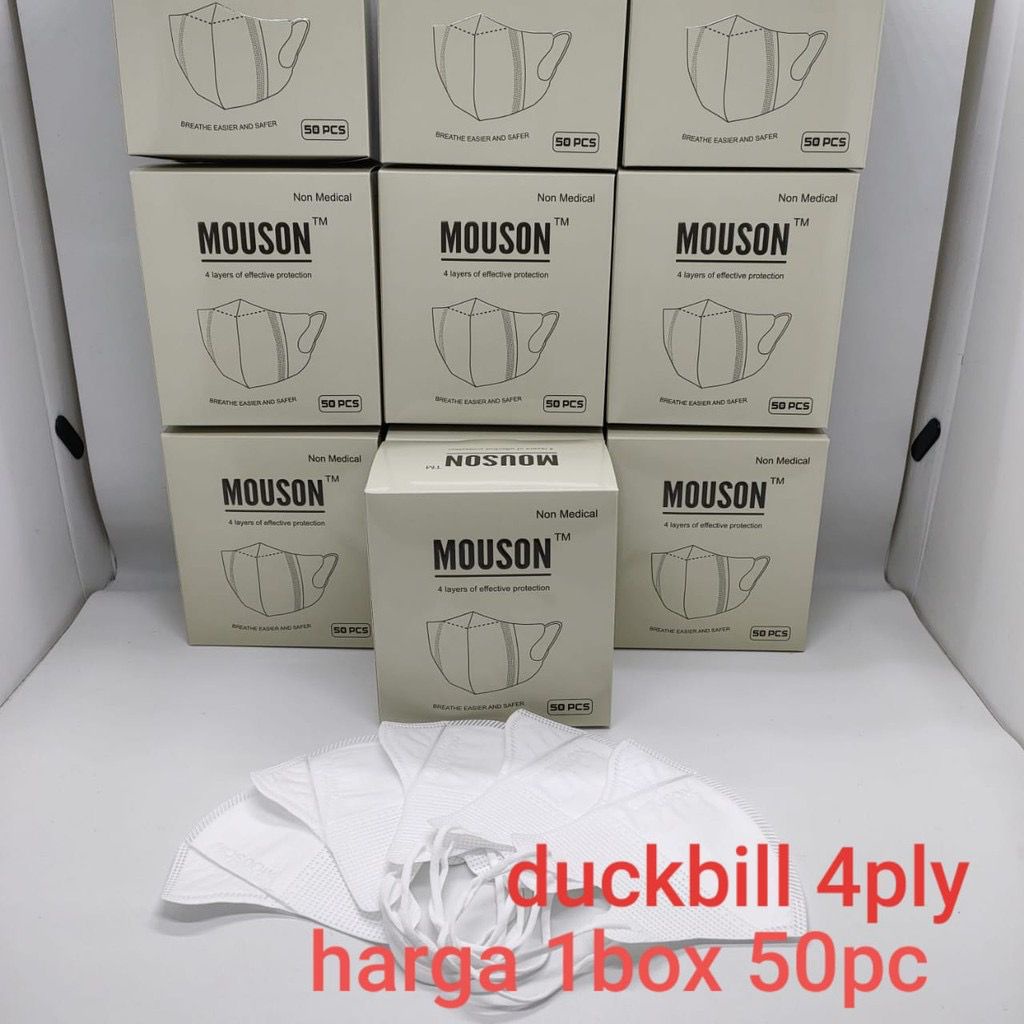 Masker MOUSON Duckbill 4PLY HITAM PUTIH ISI 50PC