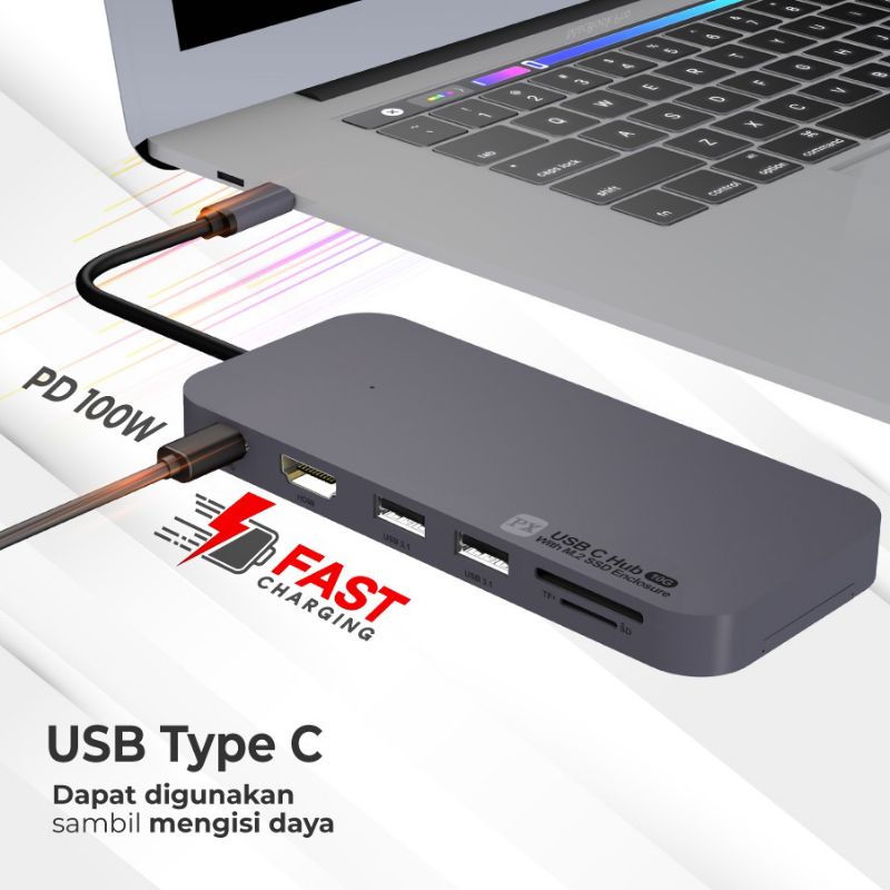 USB Type C 3.1 Hub Converter HDMI SD/TF+M2 SSD 7 in 1 PX UCH-600