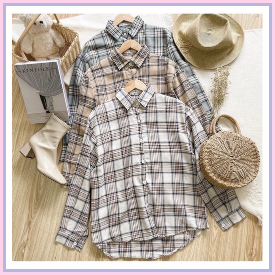 Fvs - Flanel Korea (A17) Atasan Flanel Cewek | Flanel Oversize | Kemeja Flanel Mery Flanel China Shi