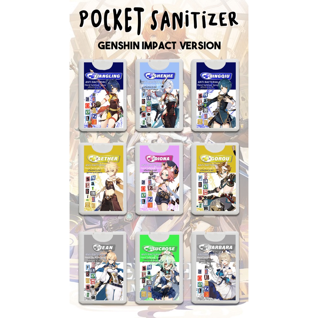 GENSHIN IMPACT HAND SANITIZER // POCKET SPRAY // XIANGLING, SHENHE, XINGQIU, AETHER, DIONA, GOROU, J