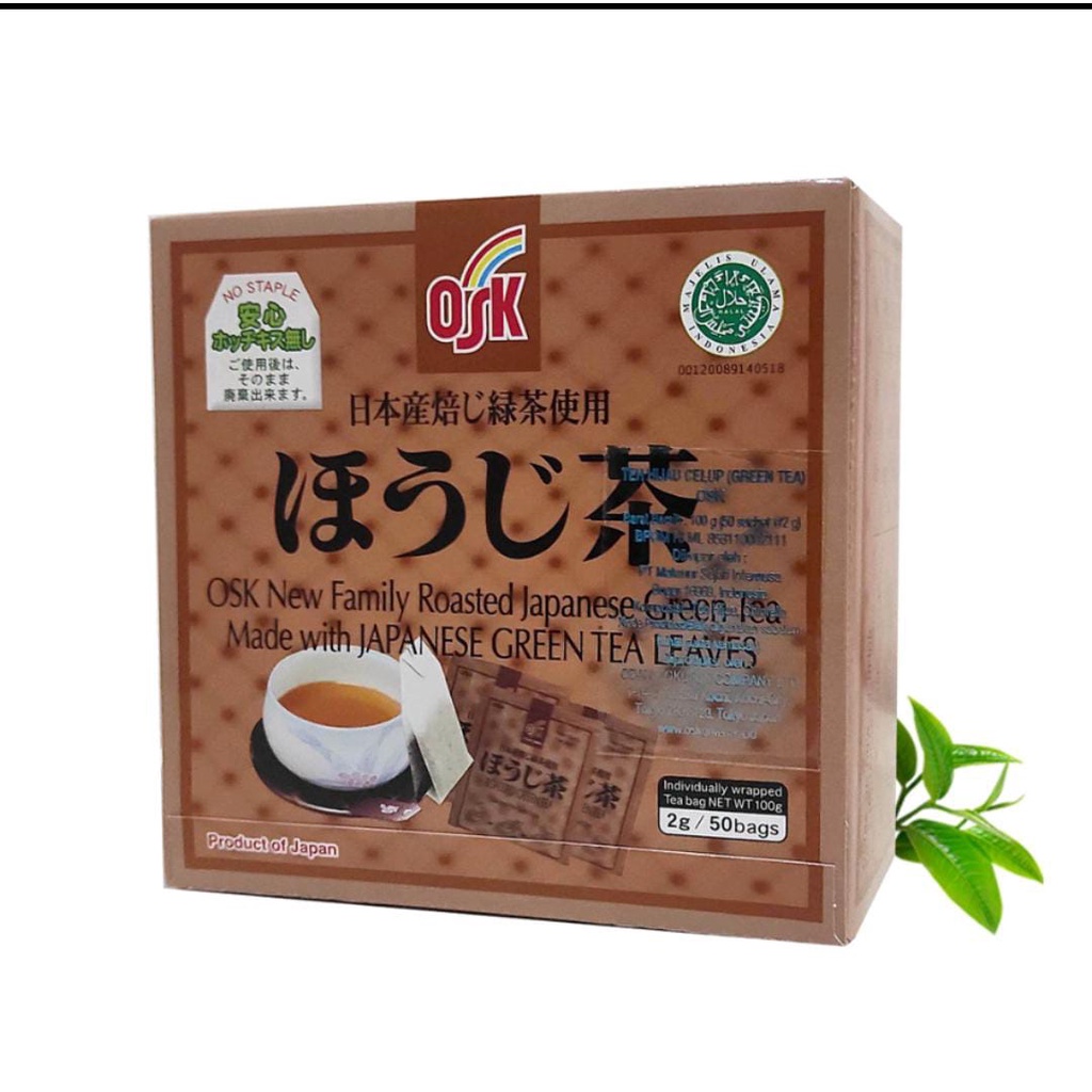 [F86] OSK Teh Hijau Jepang Green Tea HalaL Greentea Import Jepang - Roasted Green Tea-Coklat 1Box Isi 50 Sachets