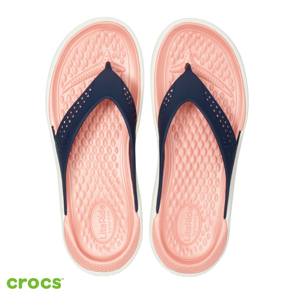 Crocs Literide Flip / Sandal Crocs Jepit / Sandal Unisex / Sandal Tahan Air / Original - Navy Peach -205182-4JG