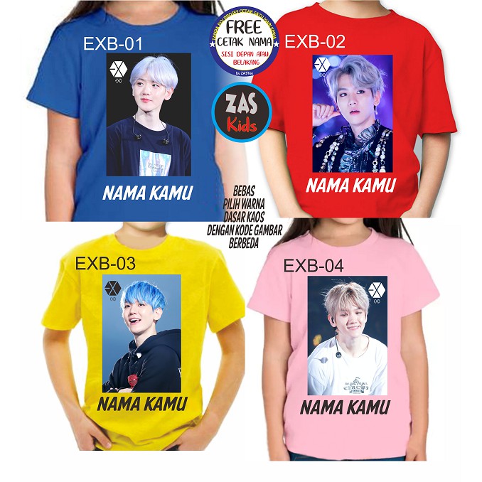 Kaos Anak Band Korea BAEKHYUN EXO Free Cetak Nama/Tulisan Banyak Karakter