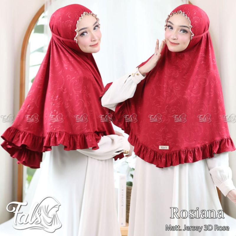 (Ori Fals) ROSIANA •jilbab instan jersey 3D rose•bergo rempel xl