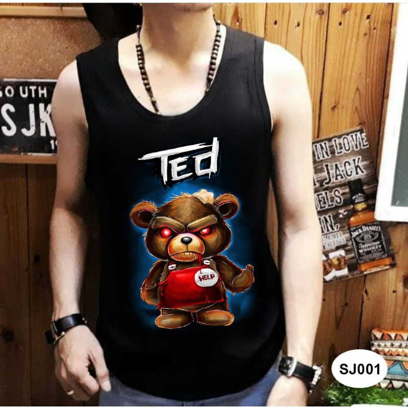 kaos pria motif gambar boneka ted angry